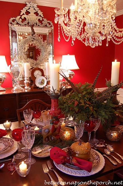 Thanksgiving Table Setting in Red Dining Room Thanksgiving Table Setting in Red Dining Room