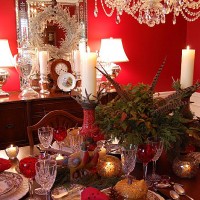 Thanksgiving Table Setting in Red Dining Room