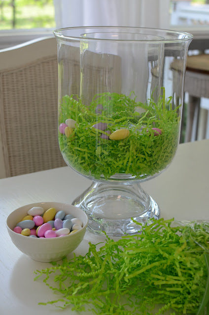 Easter Centerpiece in  Pottery Barn Knock-off Double Bowl Vase