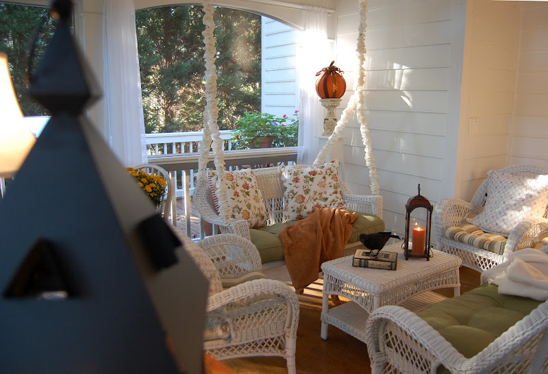 Screened-in Porch decorated for fall