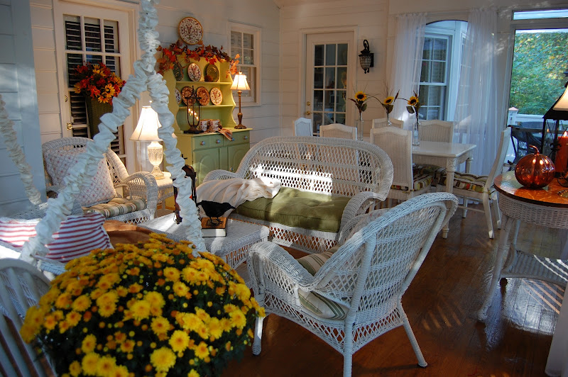 Screened-in Porch decorated for fall