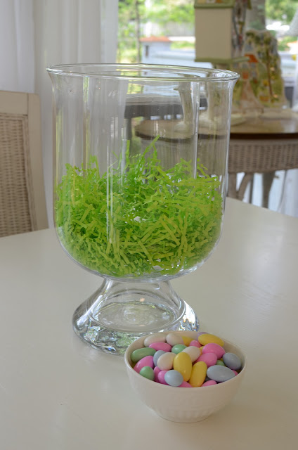 Easter Centerpiece in  Pottery Barn Knock-off Double Bowl Vase