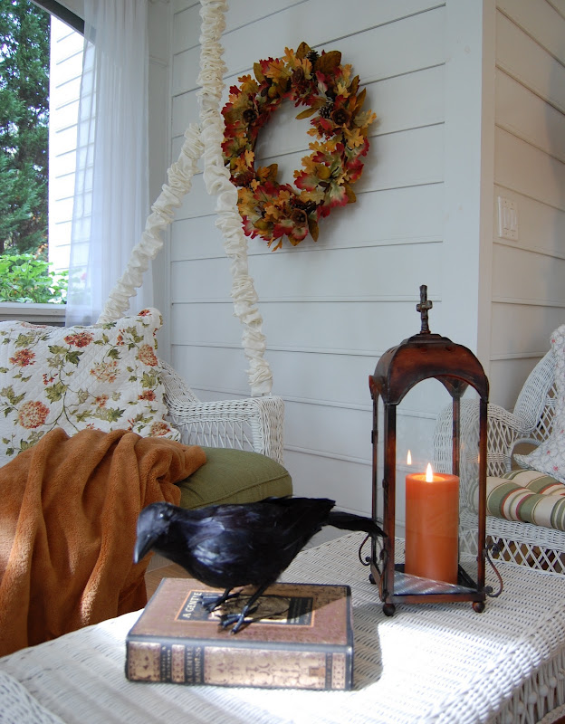 Screened-in Porch decorated for fall