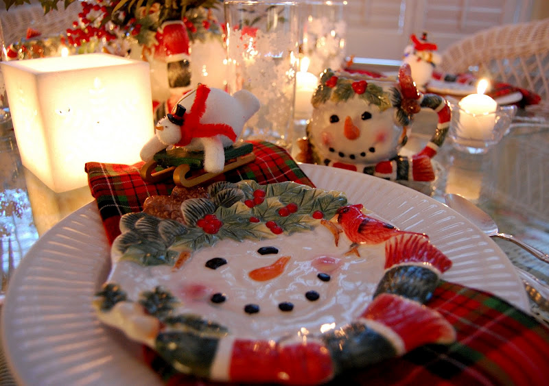 Winter Christmas Snowman Table Setting