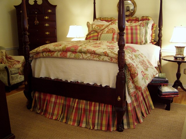 Master Bedroom Renovation with 4-Poster Bed and Plaid, Moire Bed ...