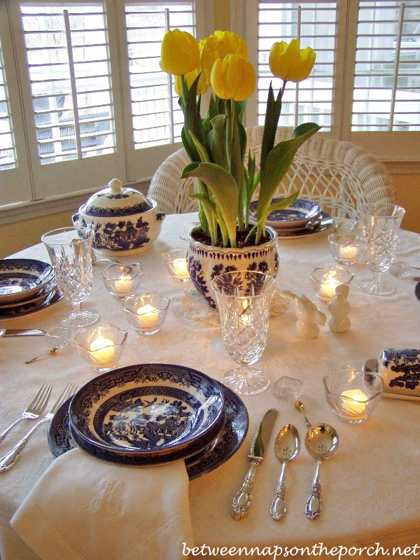 A Blue and White Table Setting with Blue Willow