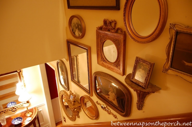Old Family Photos Displayed Up Staircase Wall