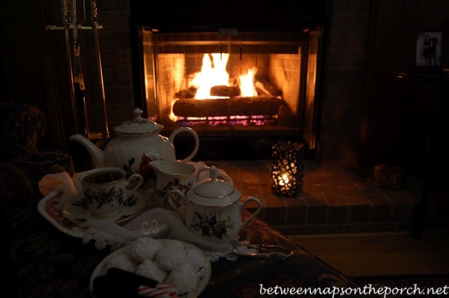 cozy vibes art tea and fireplace