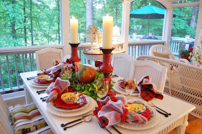 Colorful Tablescape with a Rooster Centerpiece