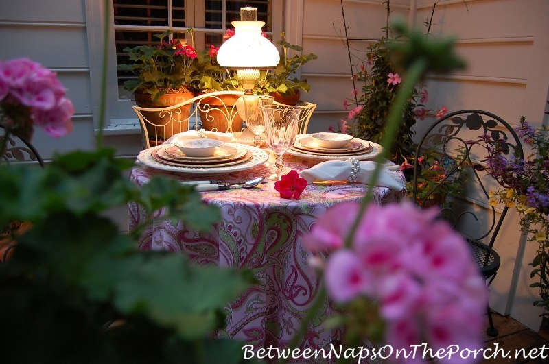 Garden Table Setting by Lamplight