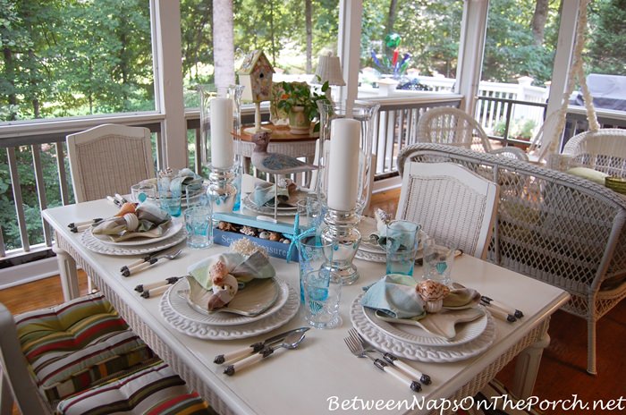 Beach Themed Table in soft blues and tans