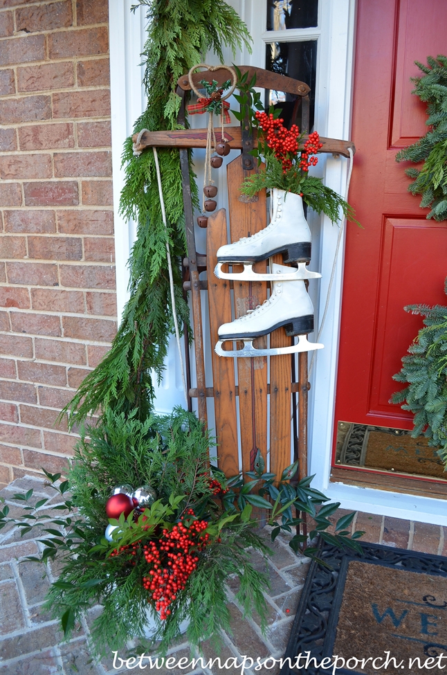 Front Porch Decorated for Christmas