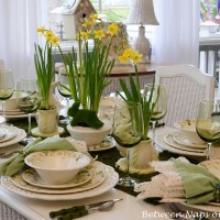 Easter Spring Table Setting Tablescape with Metlox Sculptured Daisy Dishware
