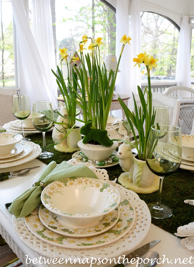 Easter Tablescape with Bunny and Jonquil Centerpiece 