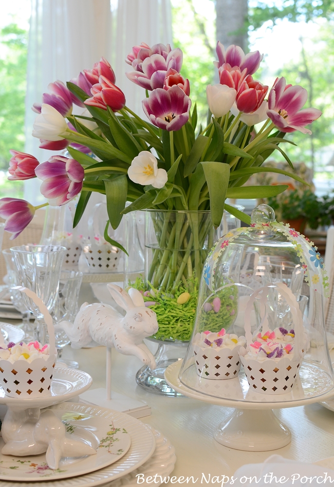 Easter Spring Tablescape Table Setting with a Tulip Centerpiece