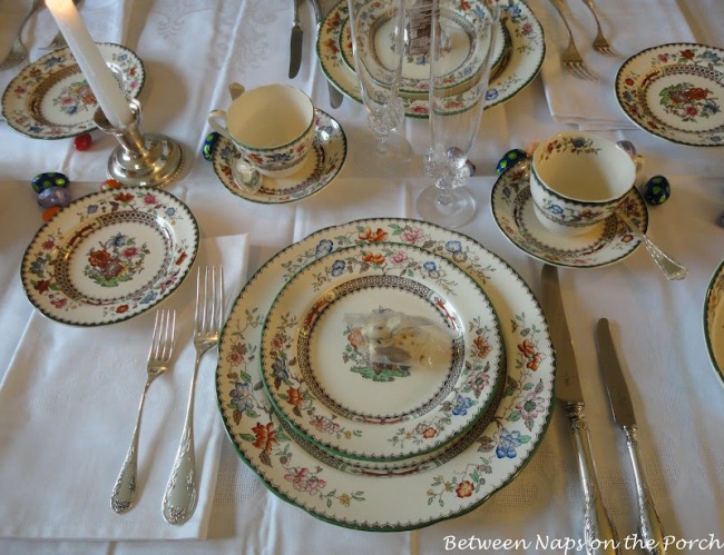 Easter Table Setting Tablescape with Spode, Chinese Rose