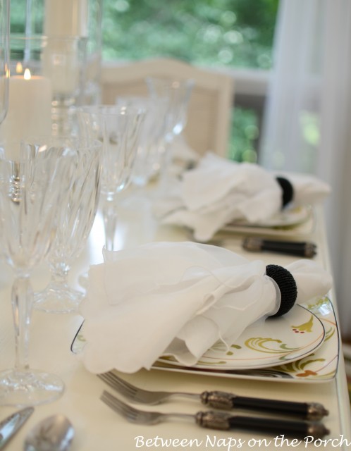 Light, Elegant Table Setting with Mercury Glass Centerpiece