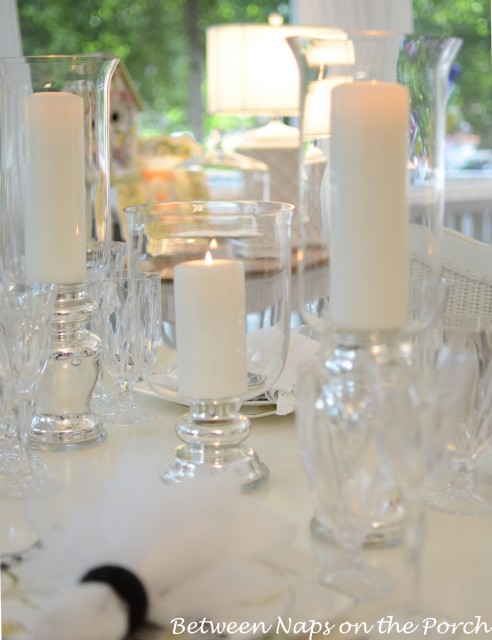 Light, Elegant Table Setting with Mercury Glass Centerpiece