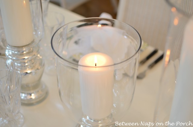 Light, Elegant Table Setting with Mercury Glass Centerpiece