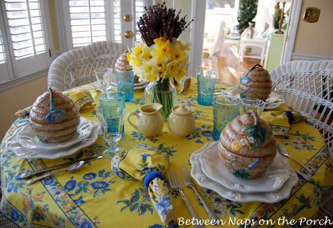 French Inspired Table Setting with Lavender and Daffodils