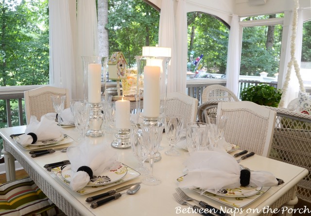 Airy Summer Table Setting with Mercury Glass Centerpiece