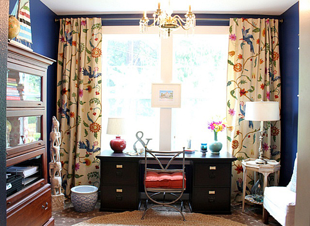Home Office with Anthropologie Curtains