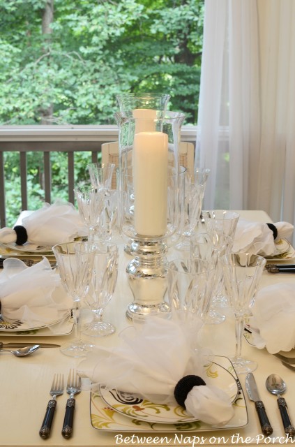 Light, Elegant Table Setting with Mercury Glass Centerpiece