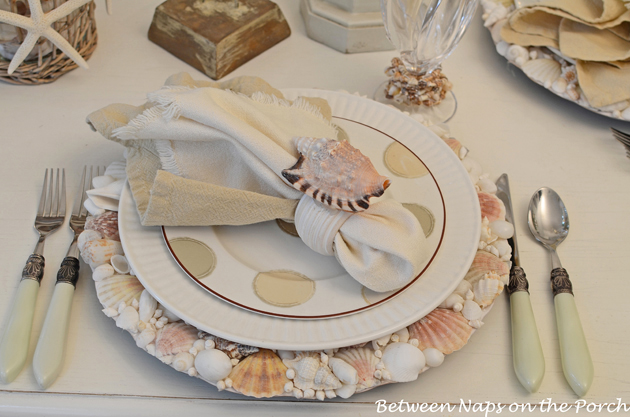 Beach Themed Tablescape with Shell Chargers