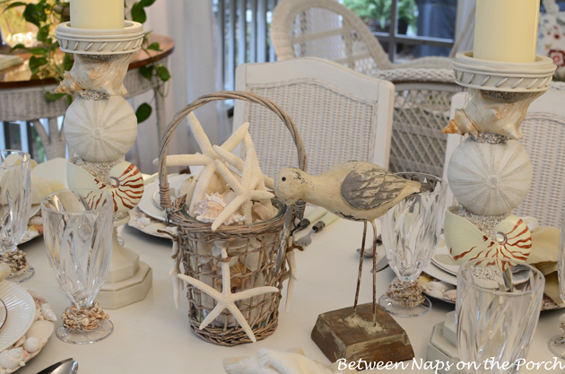 Beach Themed Table Setting with Shell Chargers