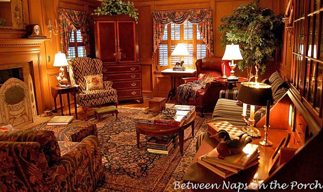 Family Room with Hunt Nature Themed Judges Paneling