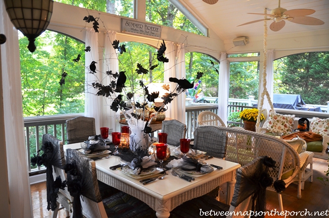 Halloween Tablescape with Crow Tree Centerpiece