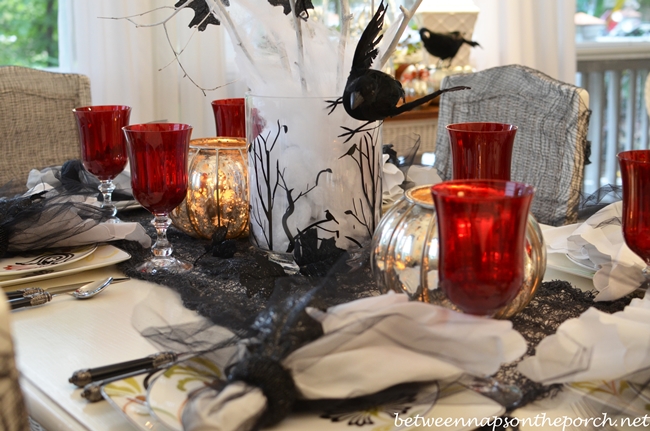 Halloween Table Setting Tablescape with Raven Crow Centerpiece