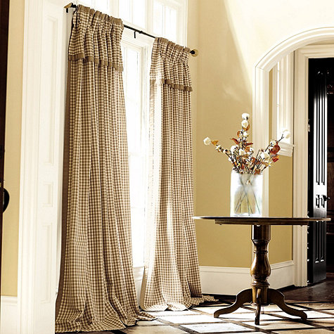 Check Curtains Draperies with French Pleats and Grosgrain Trim