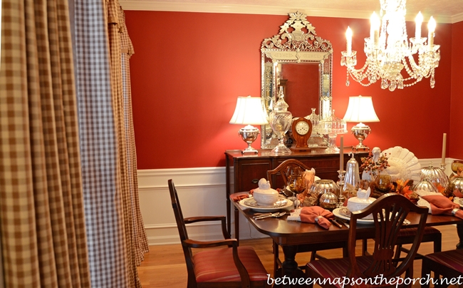 red dining room curtains