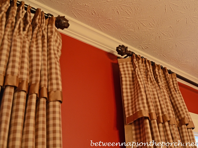 Check Curtains Draperies with French Pleats and Grosgrain Trim