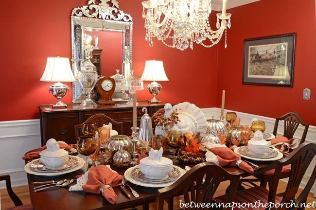 Thanksgiving Tablescape with Pottery Barn Rustic Turkey Centerpiece and Turkey Tureens_wm