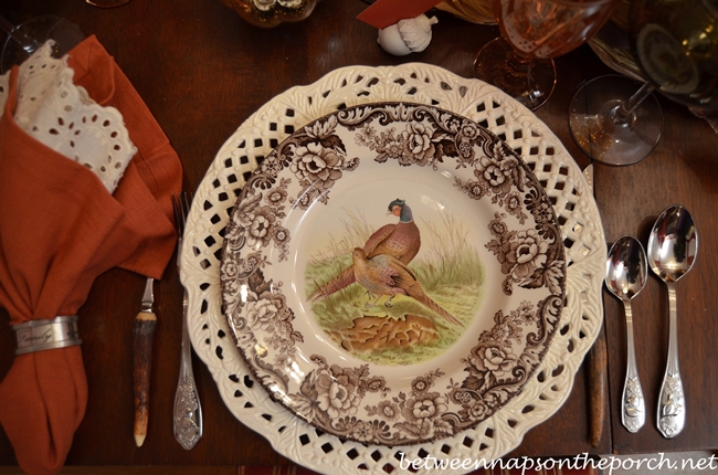 Thanksgiving Tablescape with Pottery Barn Rustic Turkey Centerpiece and Turkey Tureens