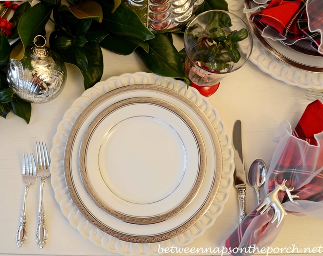 Christmas Tablescape with Mercury-Glass Christmas Trees and Deer Head Centerpiece