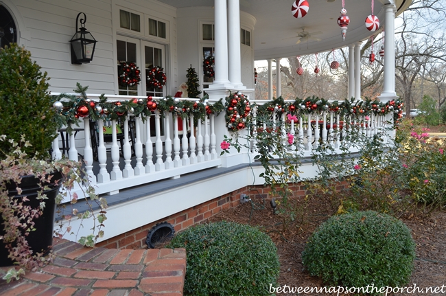 Porch Rail on Victorian Home Decorated for Christmas