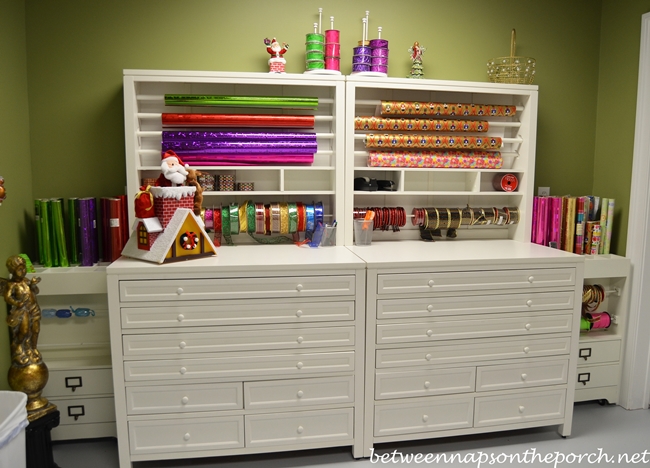 ribbon organizer  Craft room, Gift wrapping station, Craft room