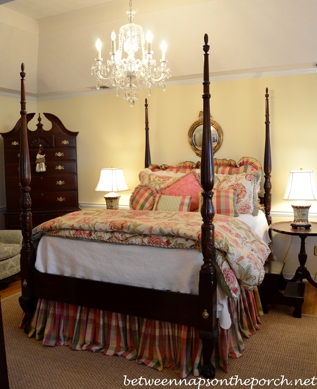 Four-Post Bed with Plaid Bedskirt