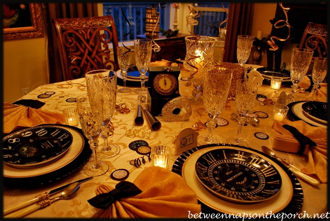 New Year's Table Setting with Pottery Barn Clock Plates