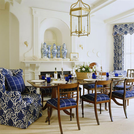 Blue and white discount dining room set