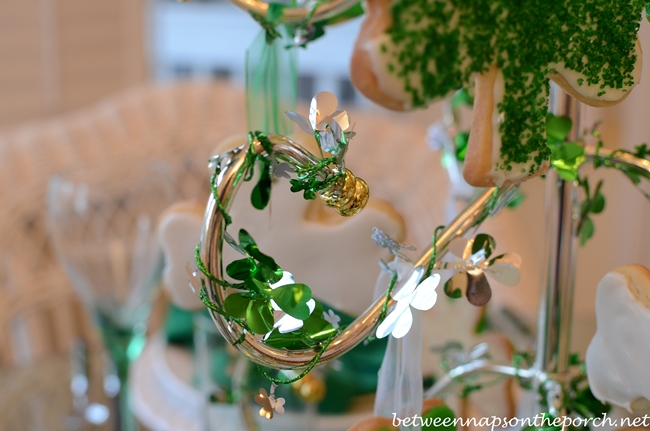 St. Patrick's Day Table Setting with Shamrock Cookie Tree Centerpiece