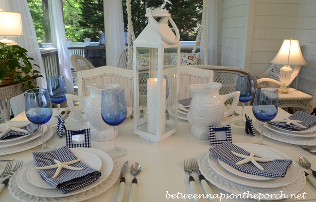 Blue and White Beach Coastal Themed Table Setting