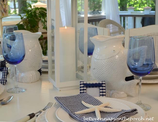 Blue and White Beach Coastal Themed Table Setting