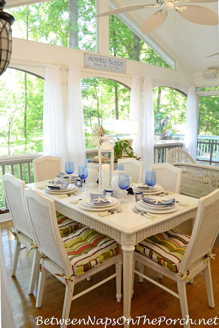 Nautical Beach Table Setting in Blue and White