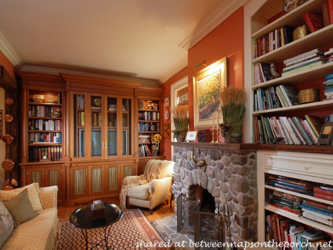 Red Library in Historic Home Equestrian Farm_wm