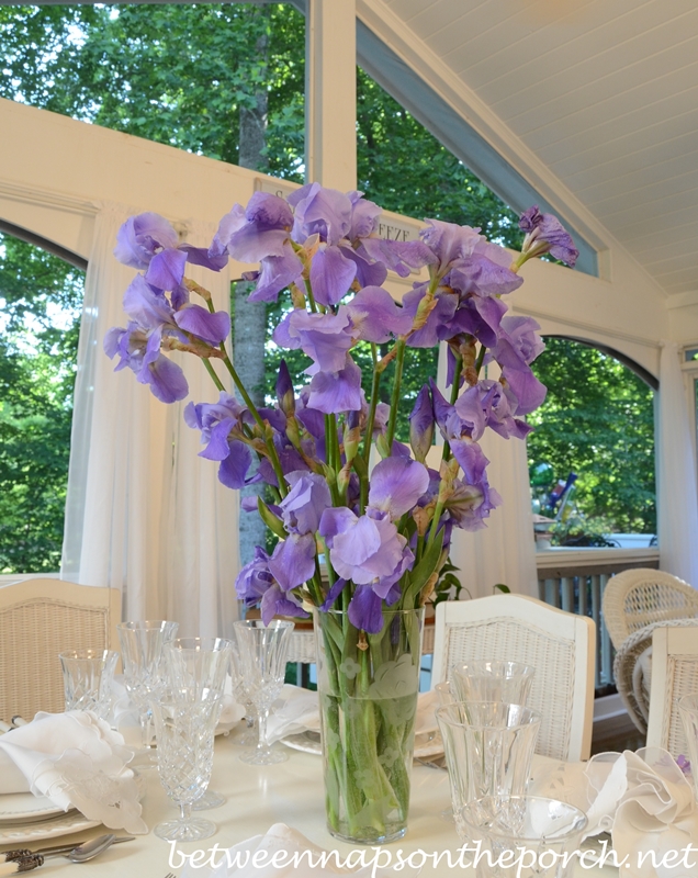 Spring Tablescape with Purple Iris Centerpiece