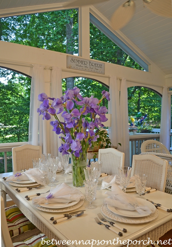 Spring Tablescape with Purple Iris Centerpiece